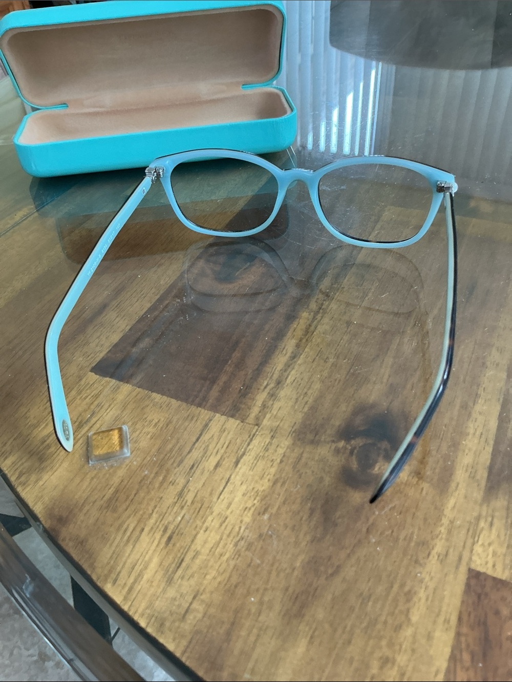 Beautiful Tiffany frame, brown tortoise outside with aqua turquoise interior - Picture 3 of 4